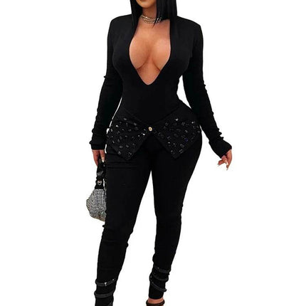 Women Sequin Club Red Black Jumpsuit - Jumpsuit - Hashupha - Mad Fly Essentials