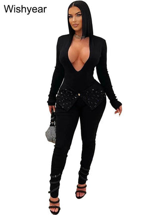 Women Sequin Club Red Black Jumpsuit - Jumpsuit - Hashupha - Mad Fly Essentials