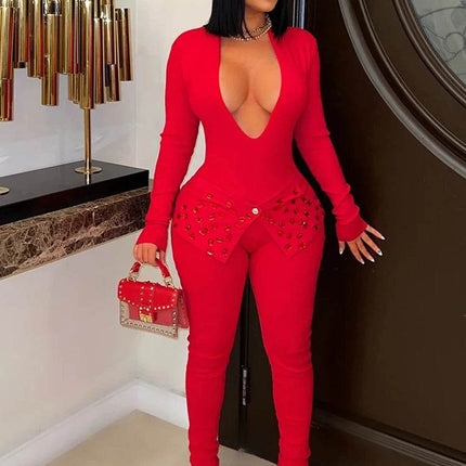 Women Sequin Club Red Black Jumpsuit - Jumpsuit - Hashupha - Mad Fly Essentials