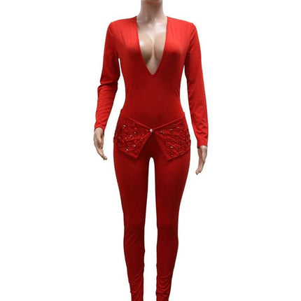 Women Sequin Club Red Black Jumpsuit - Jumpsuit - Hashupha - Mad Fly Essentials