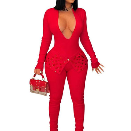 Women Sequin Club Red Black Jumpsuit - Jumpsuit - Hashupha - Mad Fly Essentials