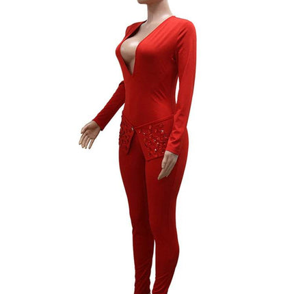 Women Sequin Club Red Black Jumpsuit - Jumpsuit - Hashupha - Mad Fly Essentials