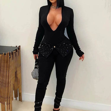 Women Sequin Club Red Black Jumpsuit - Jumpsuit - Hashupha - Mad Fly Essentials