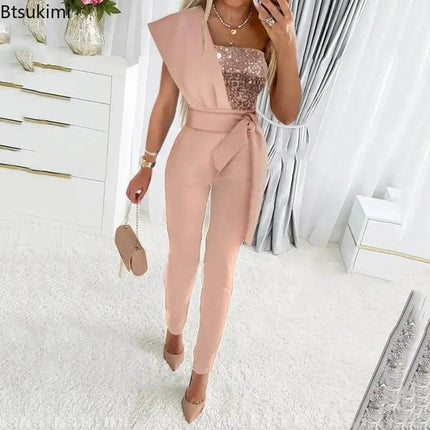 Women Sequin Patchwork Bodycon Outfit Set - Outfit Set - Btsukimi - Mad Fly Essentials