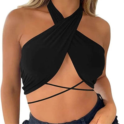 Women Sexy Halter Sleeveless Crop Top - Crop Top - Cryptographic - Mad Fly Essentials