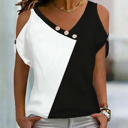 Women Shop Black White Cold Shoulder Summer Top - Women Shop - INPETAL - Mad Fly Essentials