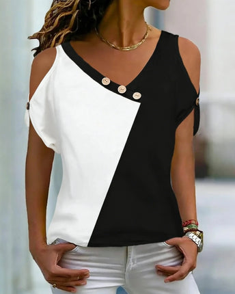 Women Shop Black White Cold Shoulder Summer Top - Women Shop - INPETAL - Mad Fly Essentials