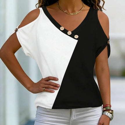 Women Shop Black White Cold Shoulder Summer Top - Women Shop - INPETAL - Mad Fly Essentials