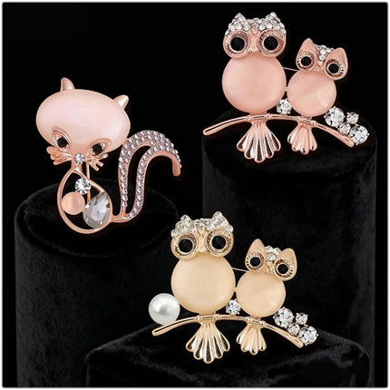 Women Shop Opal Owl Fox Cat Animal Brooches Women Accessories - Women Shop - Sinleery - Mad Fly Essentials