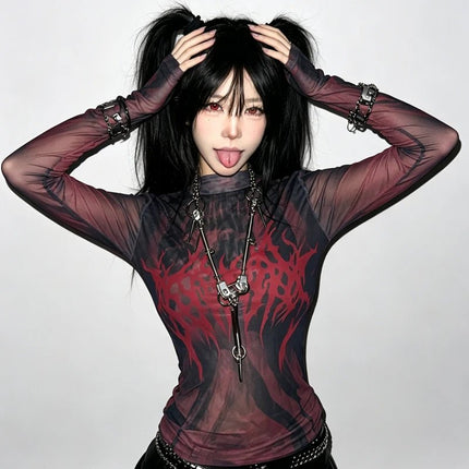 Women Shop Y2K Gothic Long Sleeve Streetwear Top - Women Shop - Showmirror - Mad Fly Essentials