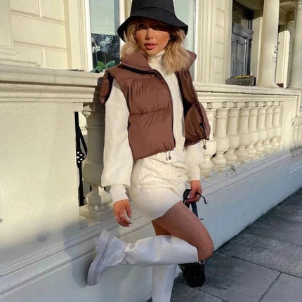 Women Short Crop Sleeveless Winter Vest Jacket - Jacket - Sfit - Mad Fly Essentials