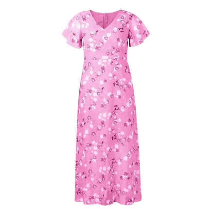 Women Short Pink Floral Chiffon Ruffle Maxi Dress - Maxi Dress - Siddons - Mad Fly Essentials