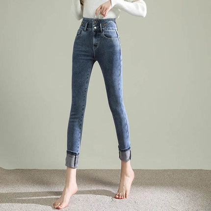 Women Skinny High Waist Fleece Velvet Jeans - Jeans - BLEASENDY - Mad Fly Essentials