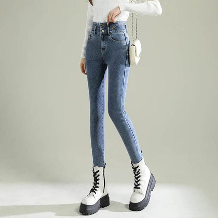 Women Skinny High Waist Fleece Velvet Jeans - Jeans - BLEASENDY - Mad Fly Essentials