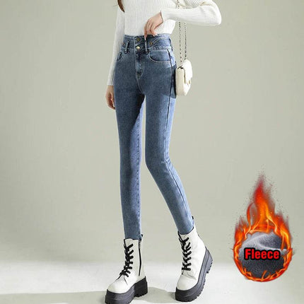 Women Skinny High Waist Fleece Velvet Jeans - Jeans - BLEASENDY - Mad Fly Essentials