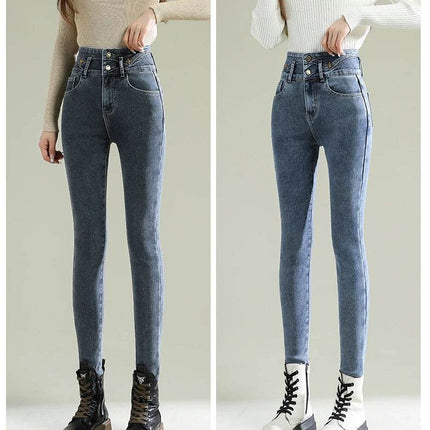Women Skinny High Waist Fleece Velvet Jeans - Mad Fly Essentials