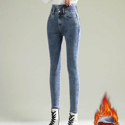 Women Skinny High Waist Fleece Velvet Jeans - Mad Fly Essentials