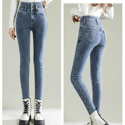 Women Skinny High Waist Fleece Velvet Jeans - Jeans - BLEASENDY - Mad Fly Essentials