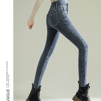 Women Skinny High Waist Fleece Velvet Jeans - Jeans - BLEASENDY - Mad Fly Essentials