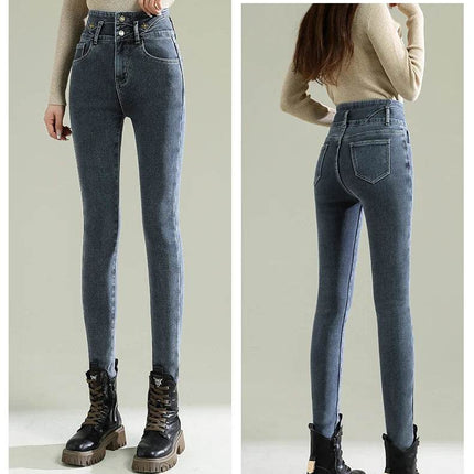 Women Skinny High Waist Fleece Velvet Jeans - Jeans - BLEASENDY - Mad Fly Essentials