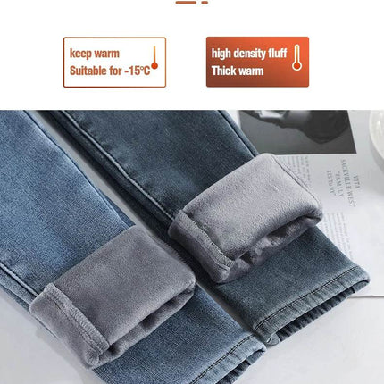 Women Skinny High Waist Fleece Velvet Jeans - Mad Fly Essentials