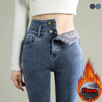 Women Skinny High Waist Fleece Velvet Jeans - Jeans - BLEASENDY - Mad Fly Essentials