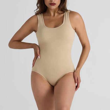 Women Sleeveless Beige Fitness Yoga Romper - Mad Fly Essentials