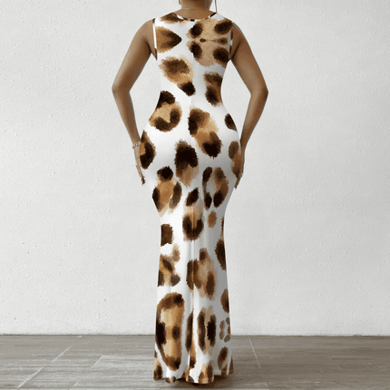 Women Sleeveless Leopard Bodycon Maxi Dress - Maxi Dress - kalenmos - Mad Fly Essentials