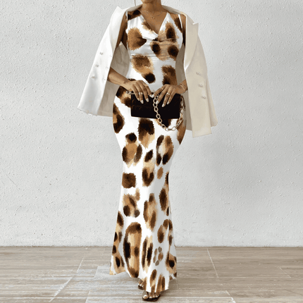 Women Sleeveless Leopard Bodycon Maxi Dress - Maxi Dress - kalenmos - Mad Fly Essentials