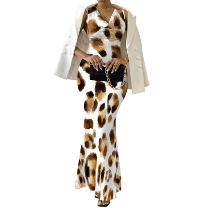 Women Sleeveless Leopard Bodycon Maxi Dress - Maxi Dress - kalenmos - Mad Fly Essentials