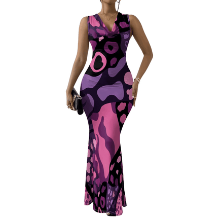 Women Sleeveless Leopard Bodycon Maxi Dress - Maxi Dress - kalenmos - Mad Fly Essentials