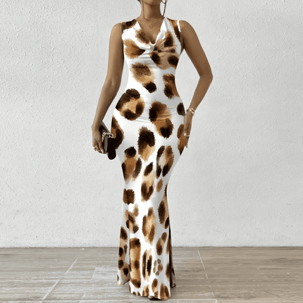 Women Sleeveless Leopard Bodycon Maxi Dress - Maxi Dress - kalenmos - Mad Fly Essentials
