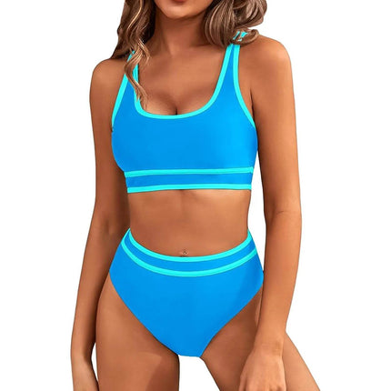 Women Solid Blue Fitness Swimwear Set - Mad Fly Essentials