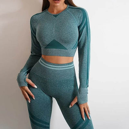 Women Solid Blue Leggings Crop Top Activewear Set - Activewear Set - Ensemble - Mad Fly Essentials
