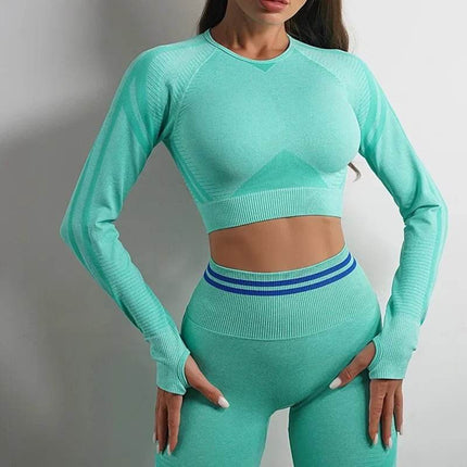 Women Solid Blue Leggings Crop Top Activewear Sets - Mad Fly Essentials