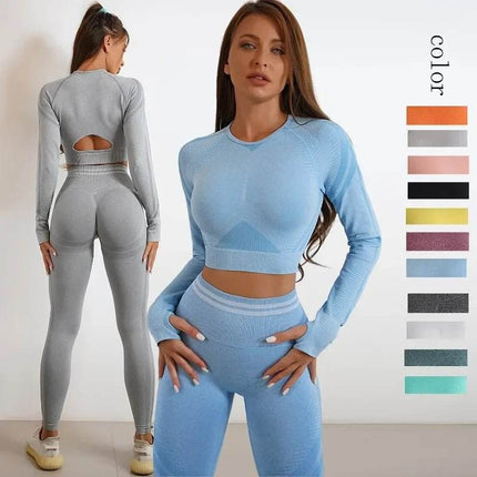 Women Solid Blue Leggings Crop Top Activewear Set - Activewear Set - Ensemble - Mad Fly Essentials