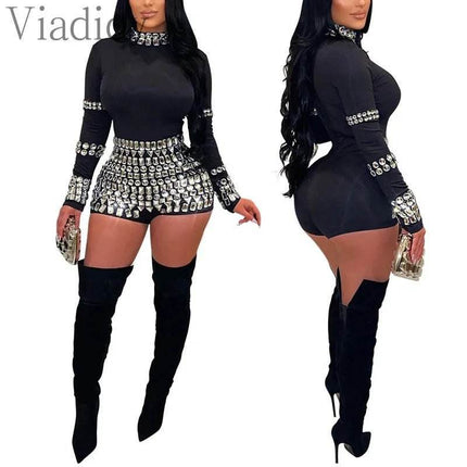 Women Solid Blue Sequin Bodycon Playsuit Mini Dress - Mini Dress - Medieval Dress - Mad Fly Essentials