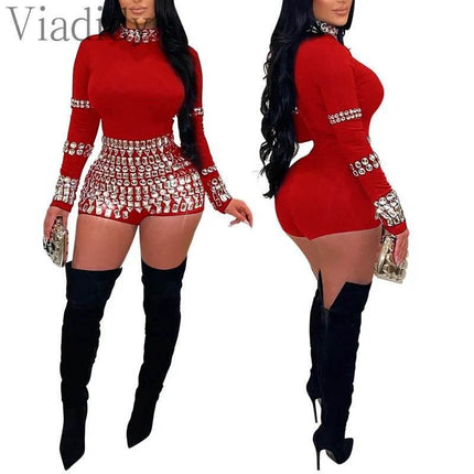 Women Solid Blue Sequin Bodycon Playsuit Mini Dress - Mini Dress - Medieval Dress - Mad Fly Essentials