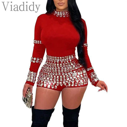 Women Solid Blue Sequin Bodycon Playsuit Mini Dress - Mini Dress - Medieval Dress - Mad Fly Essentials