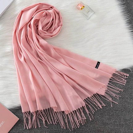 Women Solid Cashmere Shawls Wraps Tassel Scarf - Mad Fly Essentials