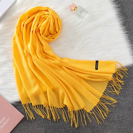Women Solid Cashmere Shawls Wraps Tassel Scarf - Mad Fly Essentials