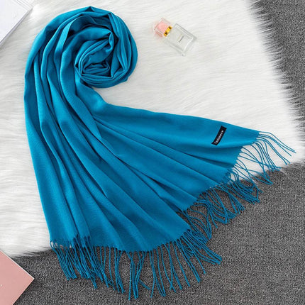 Women Solid Cashmere Shawls Wraps Tassel Scarf - Mad Fly Essentials