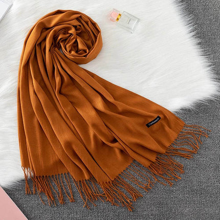 Women Solid Cashmere Shawls Wraps Tassel Scarf - Mad Fly Essentials