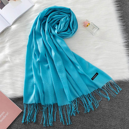 Women Solid Cashmere Shawls Wraps Tassel Scarf - Mad Fly Essentials