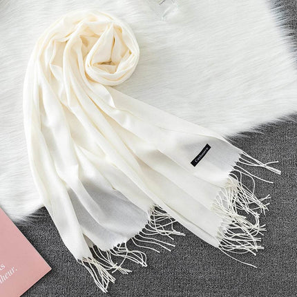 Women Solid Cashmere Shawls Wraps Tassel Scarf - Mad Fly Essentials