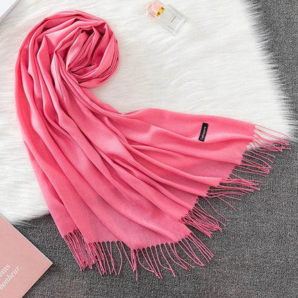 Women Solid Cashmere Shawls Wraps Tassel Scarf - Mad Fly Essentials