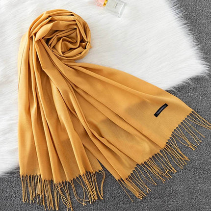 Women Solid Cashmere Shawls Wraps Tassel Scarf - Mad Fly Essentials