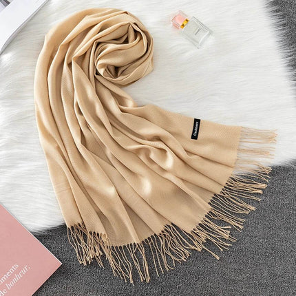 Women Solid Cashmere Shawls Wraps Tassel Scarf - Mad Fly Essentials
