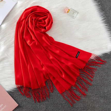 Women Solid Cashmere Shawls Wraps Tassel Scarf - Mad Fly Essentials