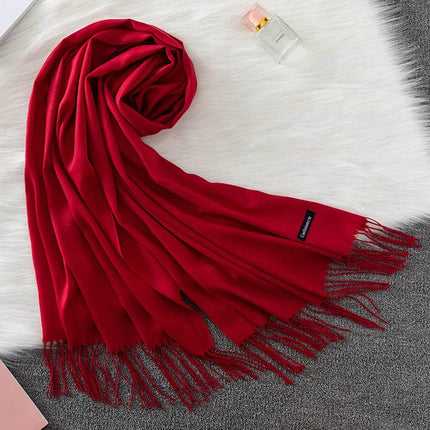 Women Solid Cashmere Shawls Wraps Tassel Scarf - Mad Fly Essentials